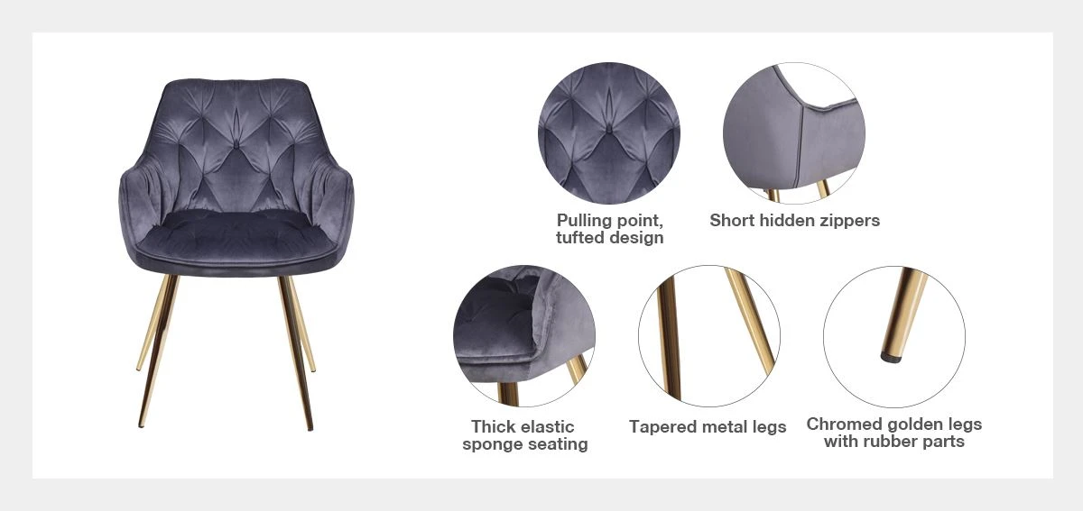 details-Grey Velvet Upholstered Arm Chair details-Grey Velvet Upholstered Arm Chair