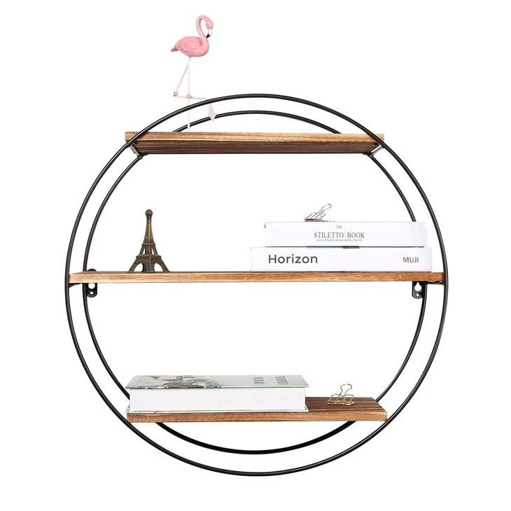 Round Wood And Metal Wall Shelf hbsinostar2